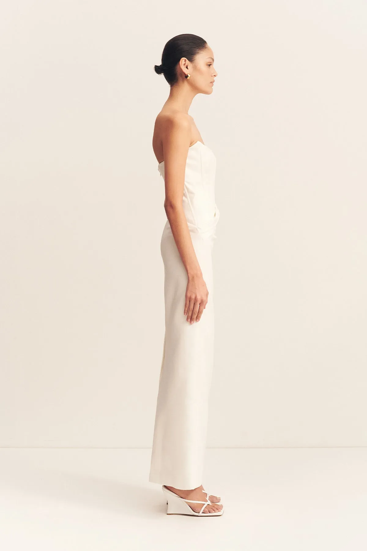 OAKLEY STRAPLESS DRAPED MAXI DRESS - IVORY