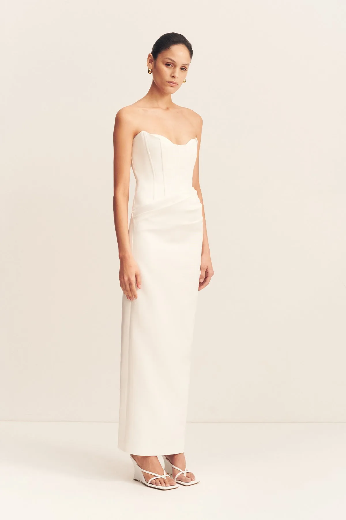 OAKLEY STRAPLESS DRAPED MAXI DRESS - IVORY