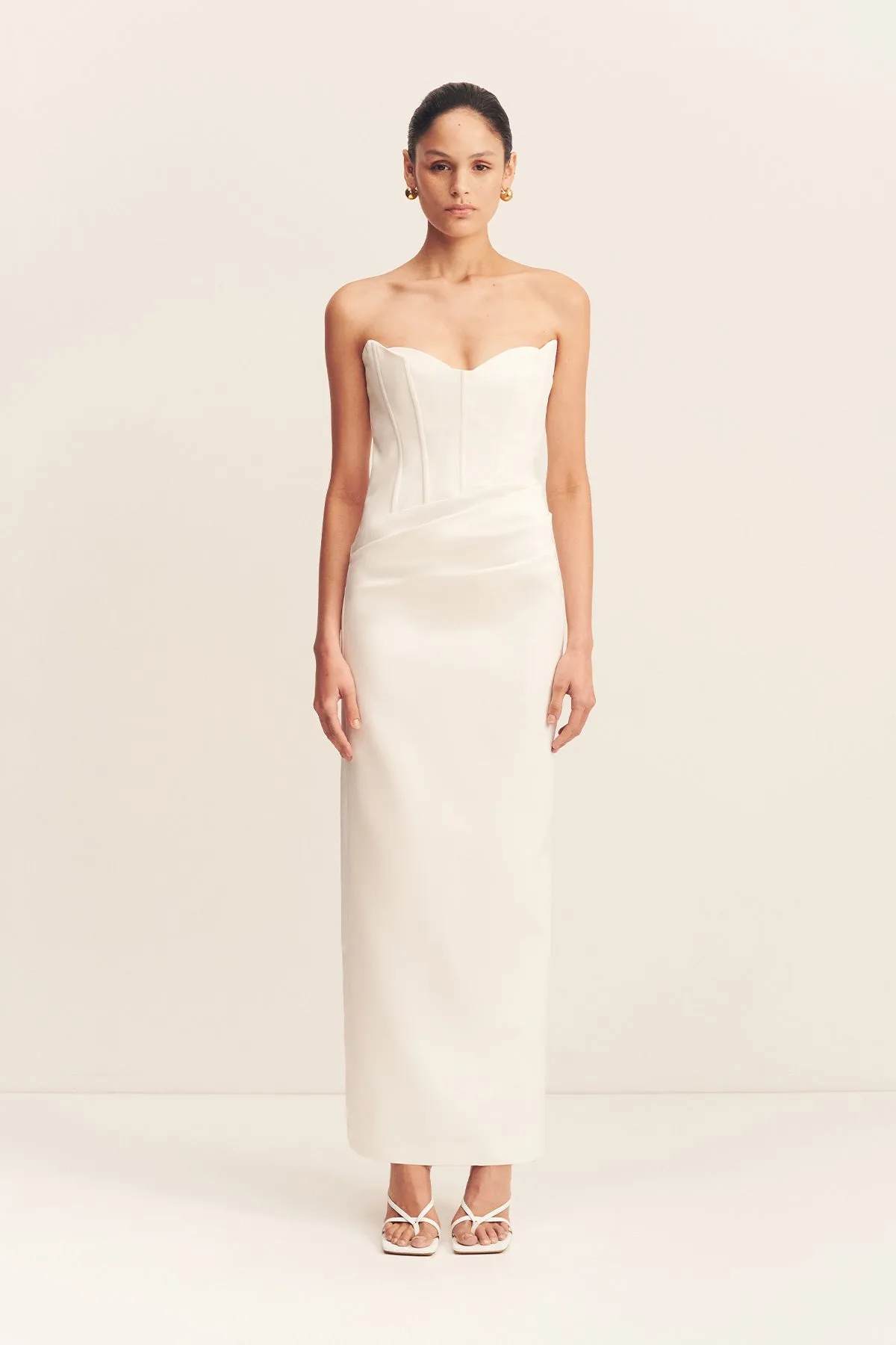 OAKLEY STRAPLESS DRAPED MAXI DRESS - IVORY