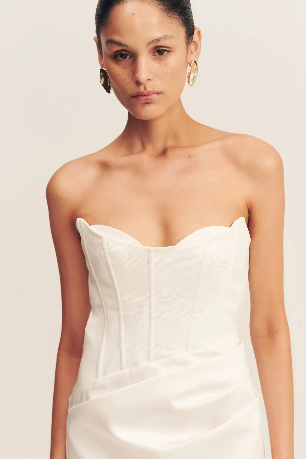 OAKLEY STRAPLESS DRAPED MAXI DRESS - IVORY