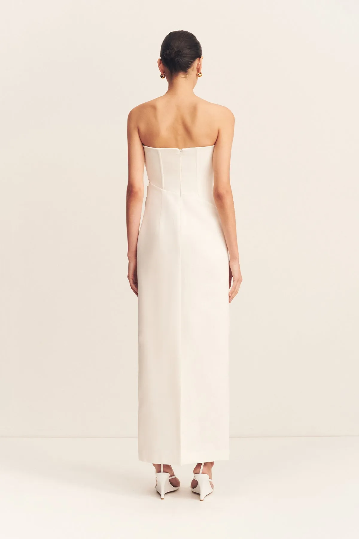 OAKLEY STRAPLESS DRAPED MAXI DRESS - IVORY