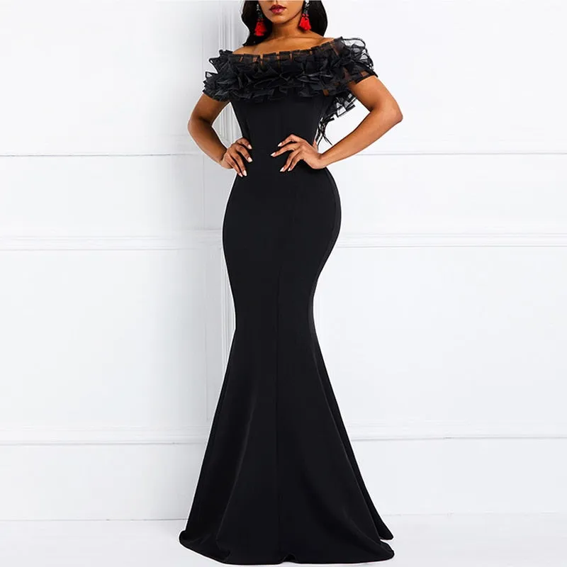 Off Shoulder Ruffles Mermaid Bodycon Long Dress