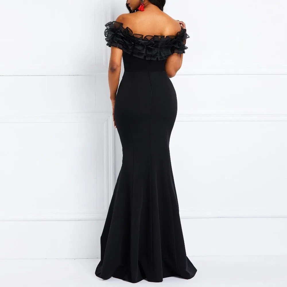 Off Shoulder Ruffles Mermaid Bodycon Long Dress