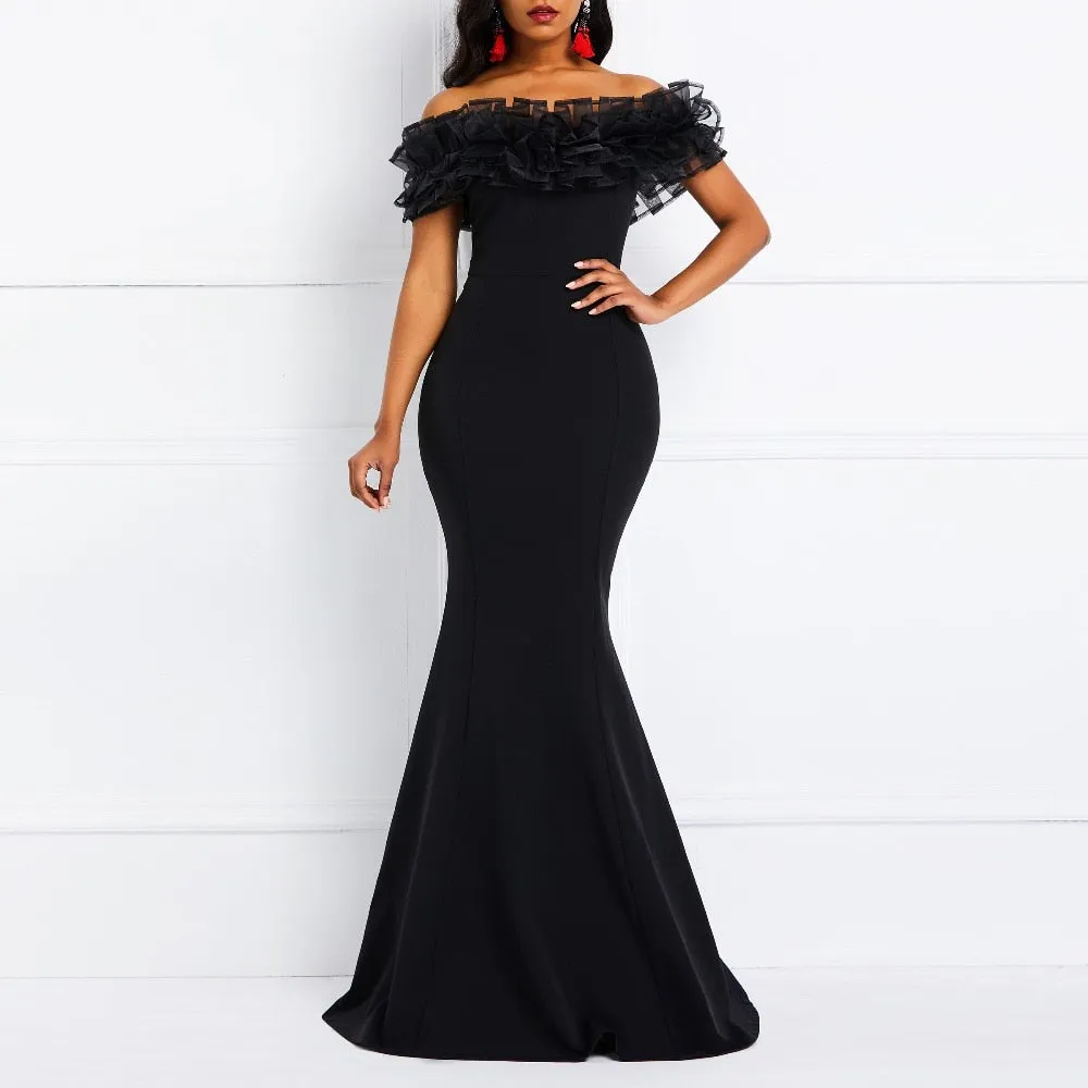 Off Shoulder Ruffles Mermaid Bodycon Long Dress