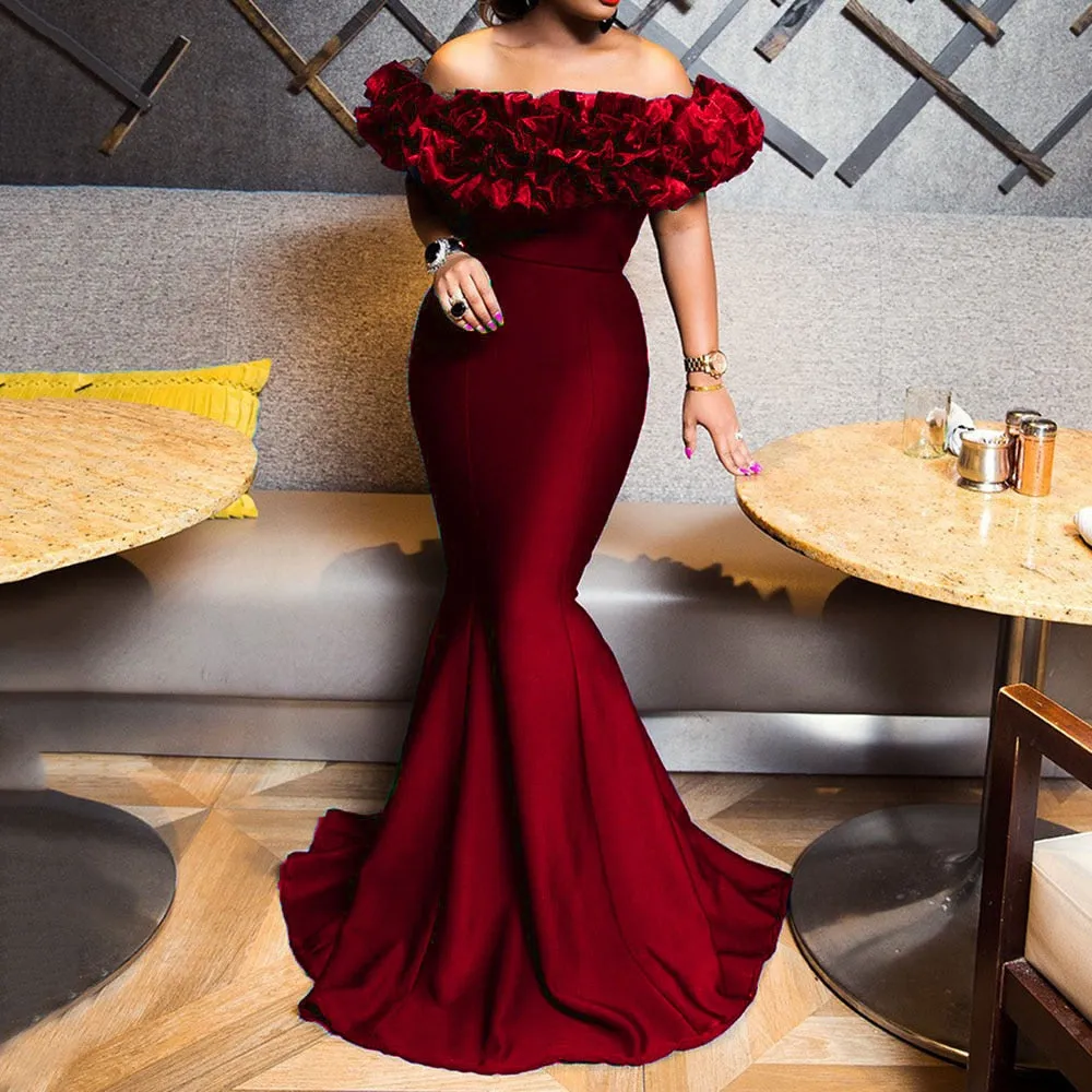 Off Shoulder Ruffles Mermaid Bodycon Long Dress