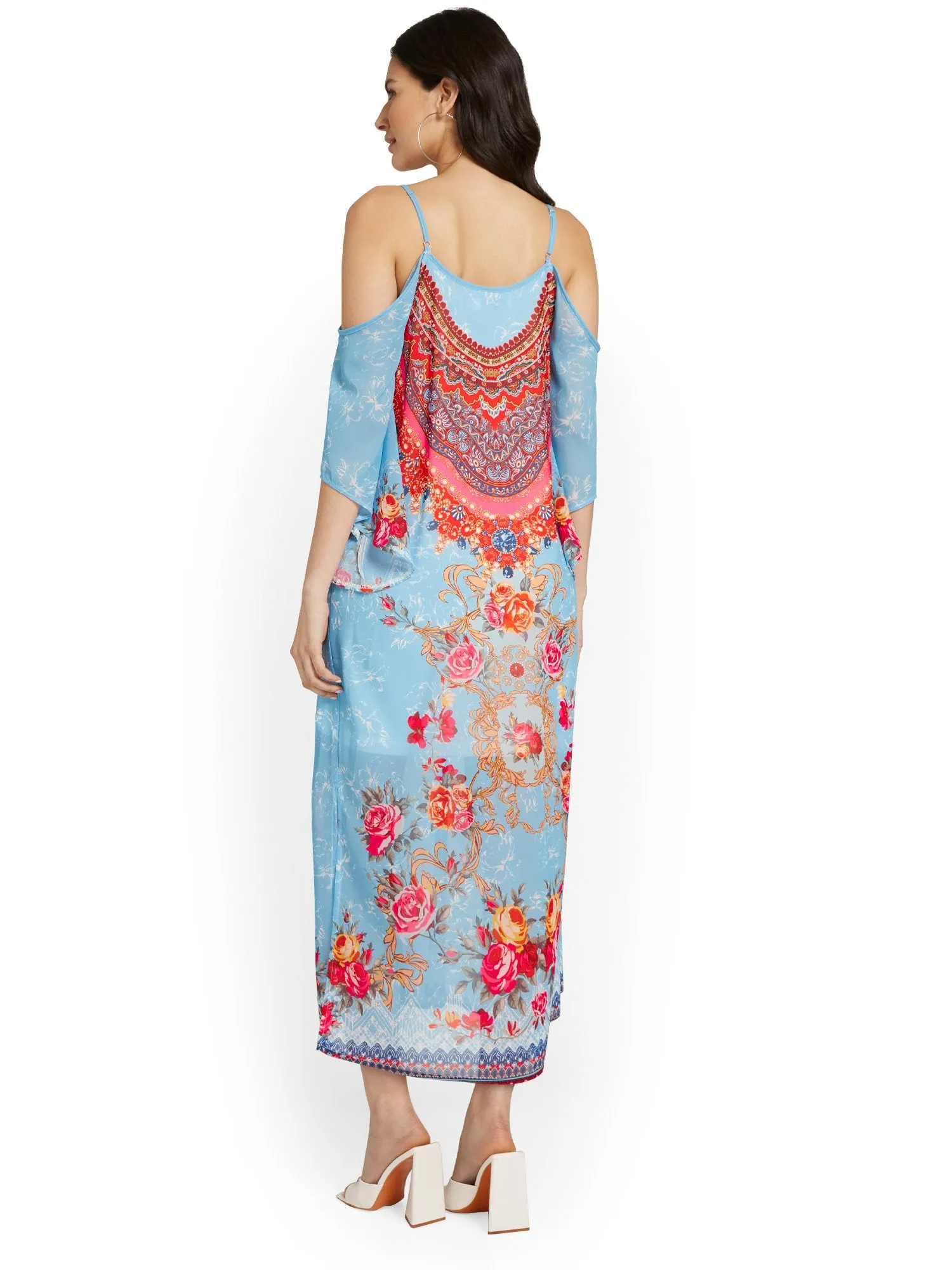 Paisley Cold-Shoulder Kaftan Dress