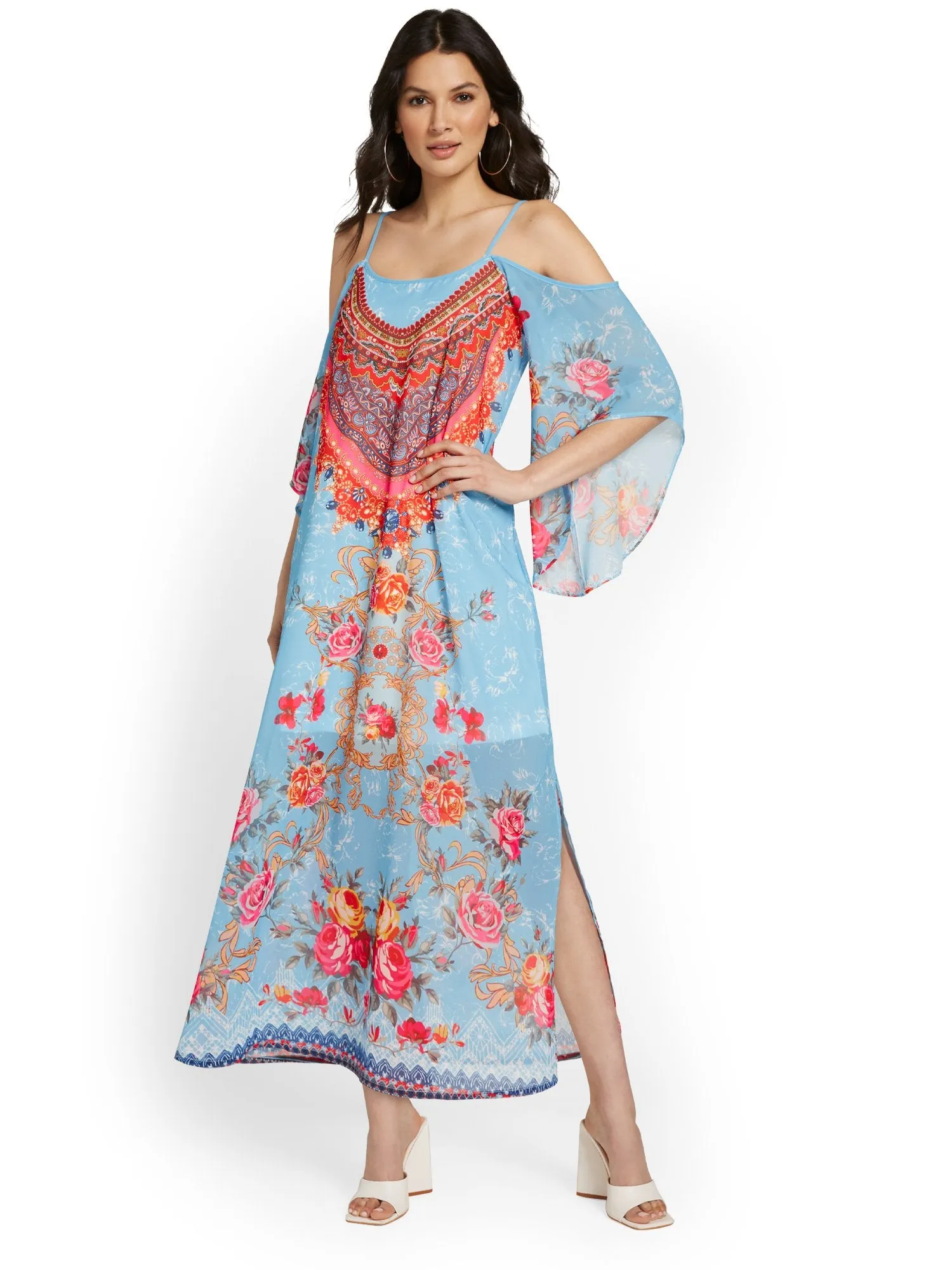 Paisley Cold-Shoulder Kaftan Dress