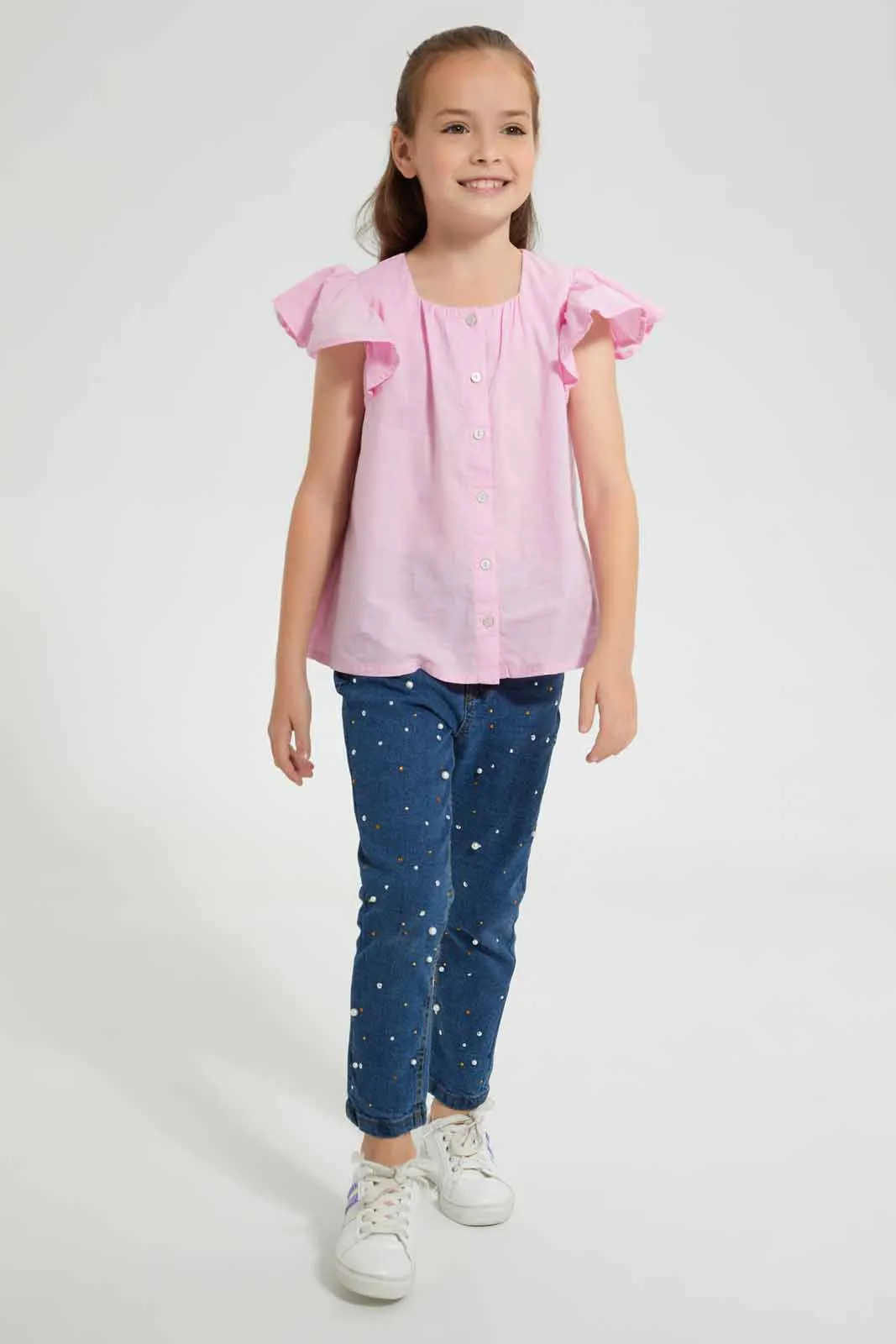 Pink Frilled Front Button Blouse