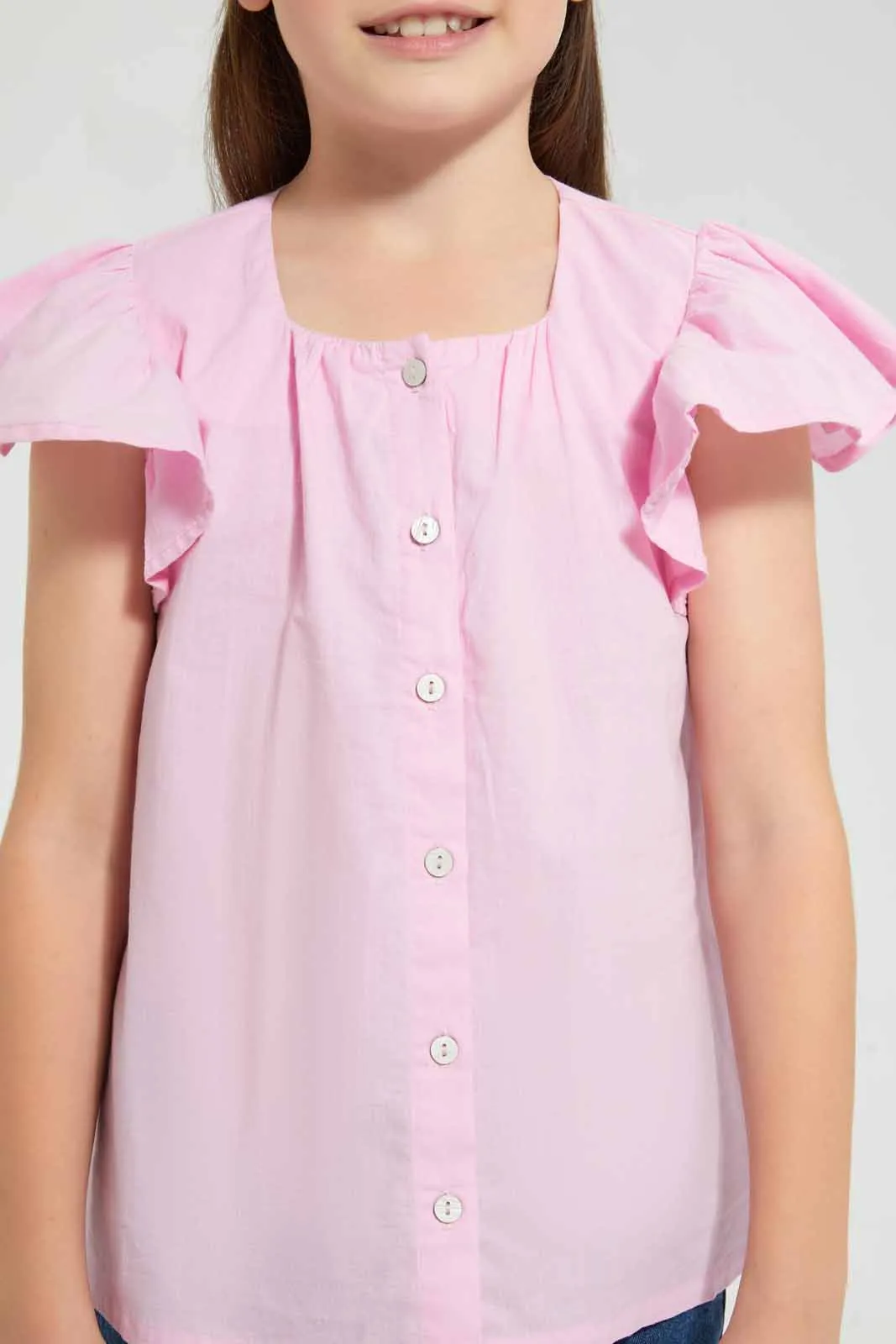 Pink Frilled Front Button Blouse