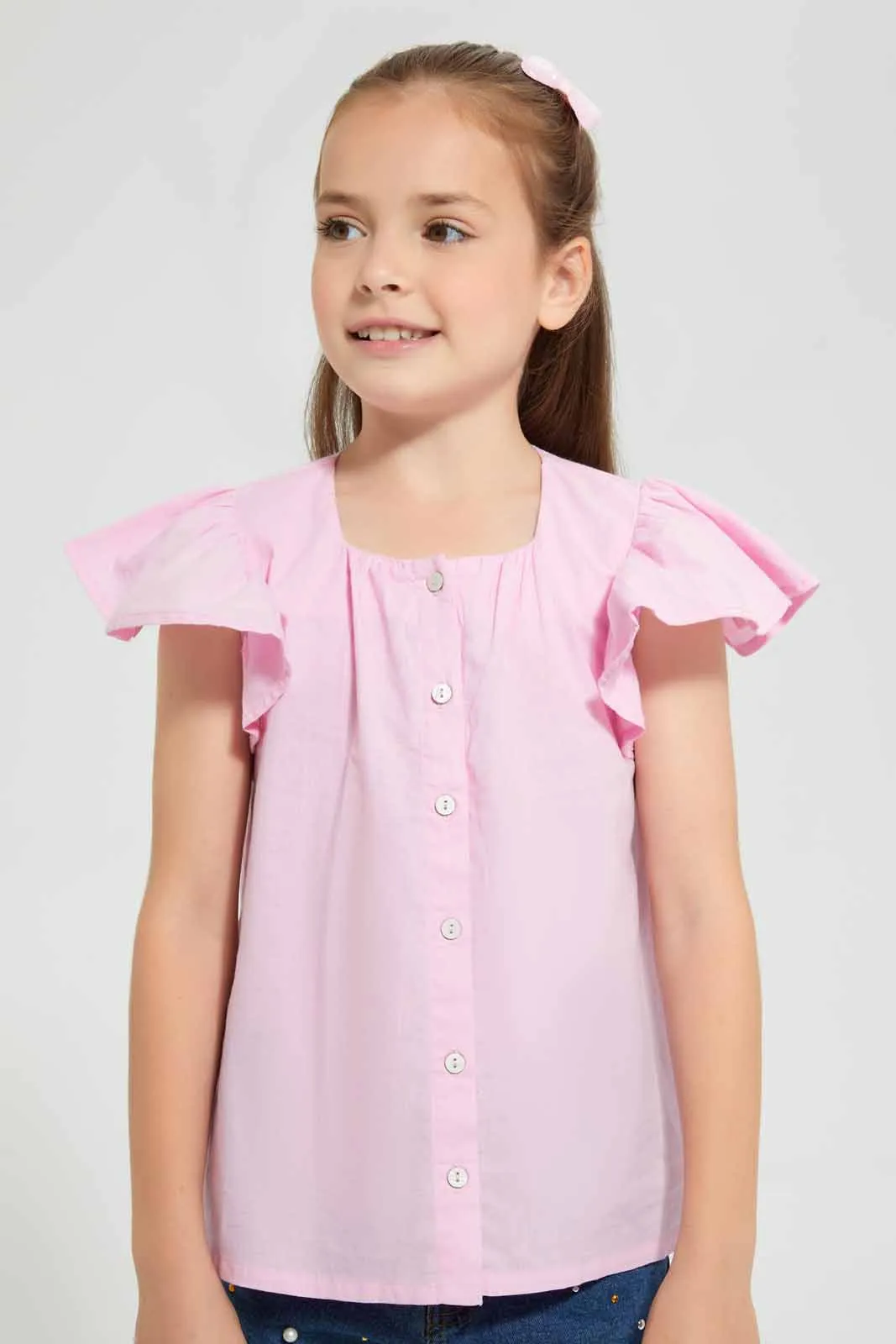 Pink Frilled Front Button Blouse