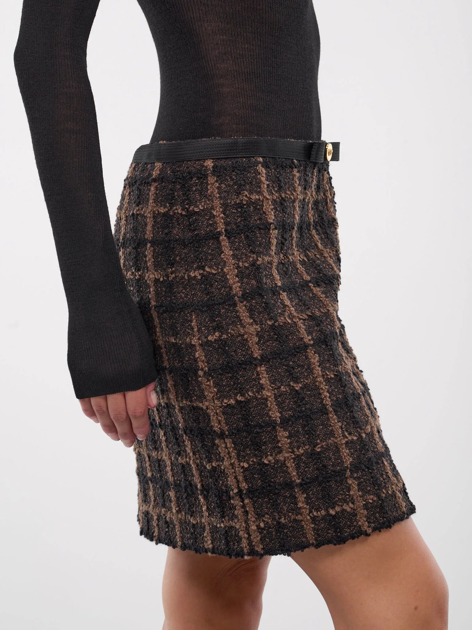 Plaid Medusa Mini Skirt (1017308-1A12269-BROWN-BLACK)