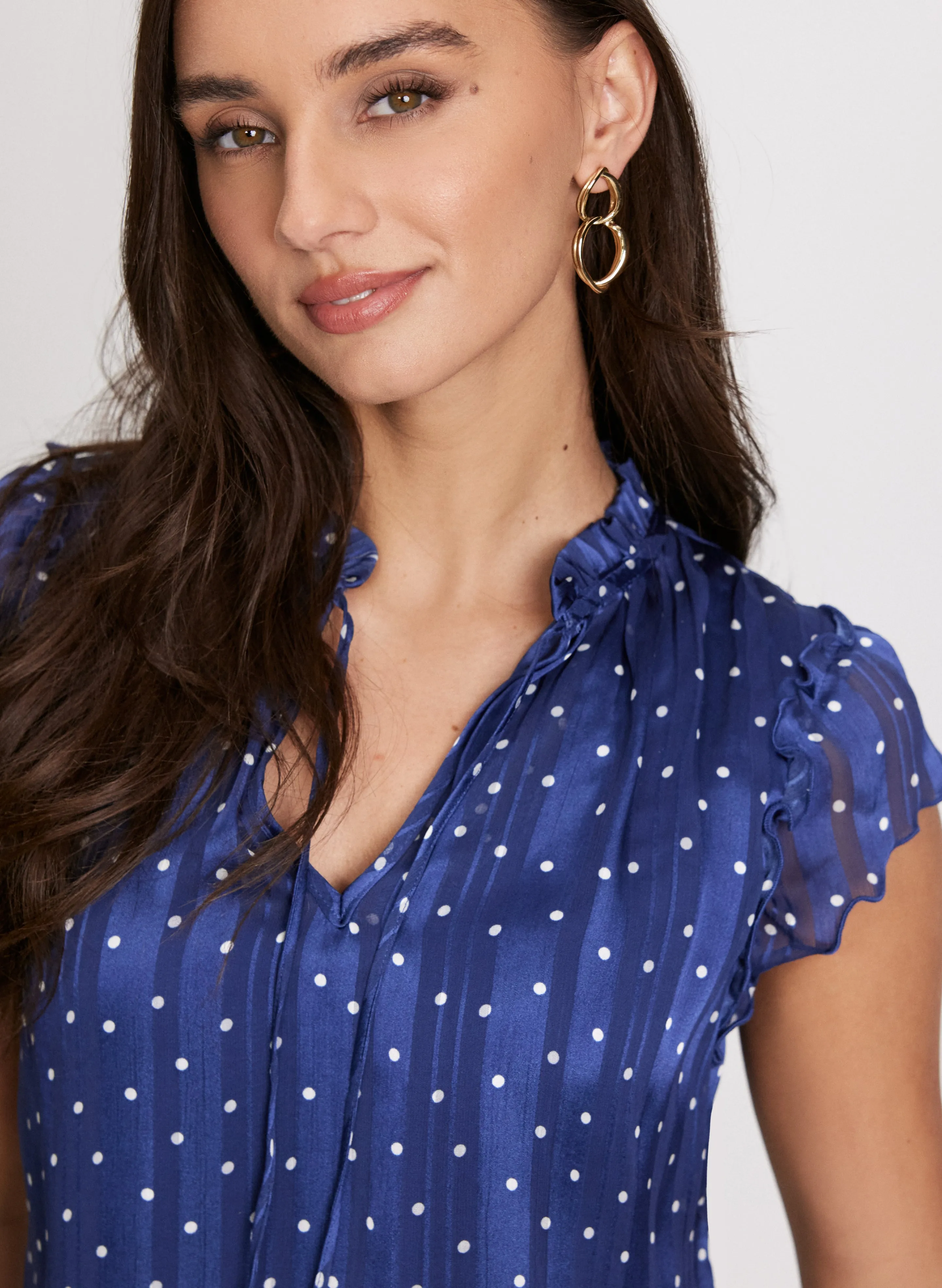 Polka Dot Print Smocked Blouse