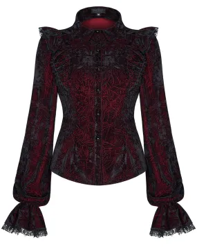 Punk Rave Nightshade Womens Gothic Velvet Blouse Top - Red