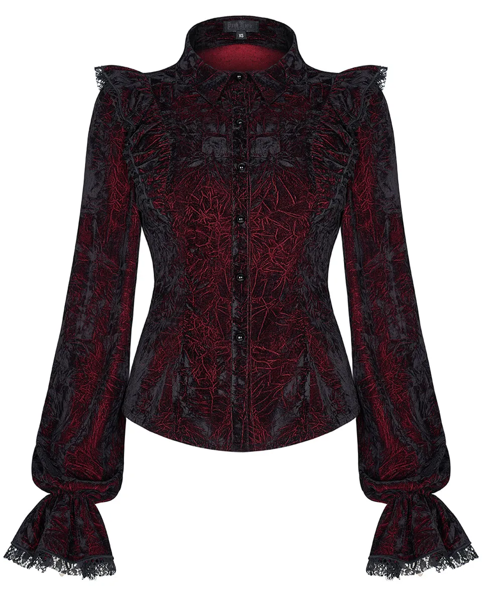 Punk Rave Nightshade Womens Gothic Velvet Blouse Top - Red