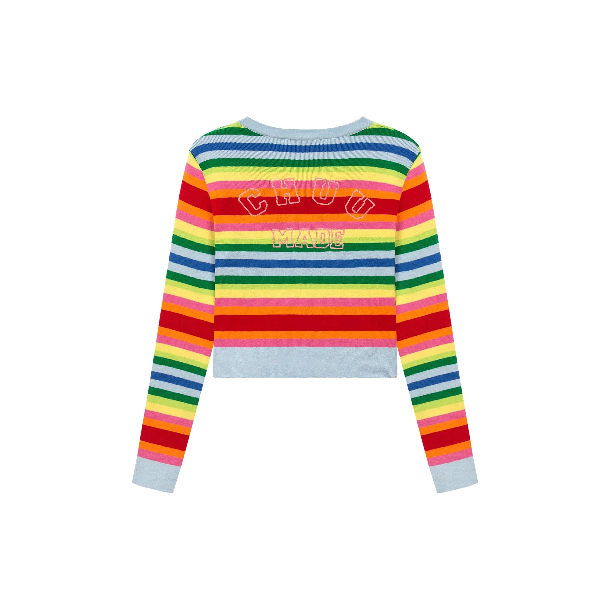 Rainbow Stripes Knit Button Cropped Cardigan