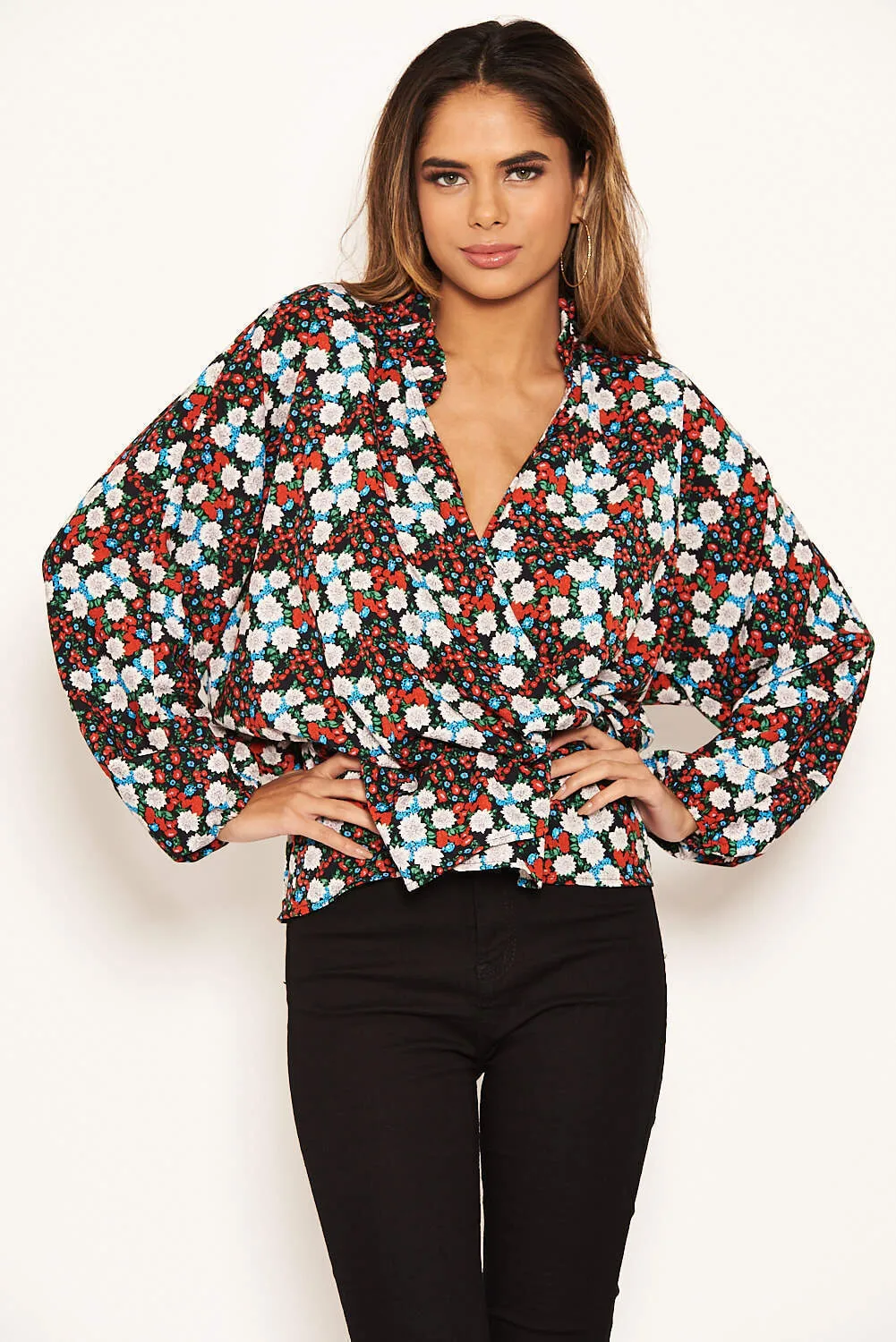 Red Floral Wrap Over Top