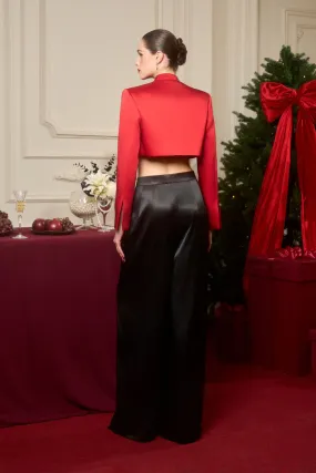 Red Long Sleeve Shirt & Black Satin Trousers