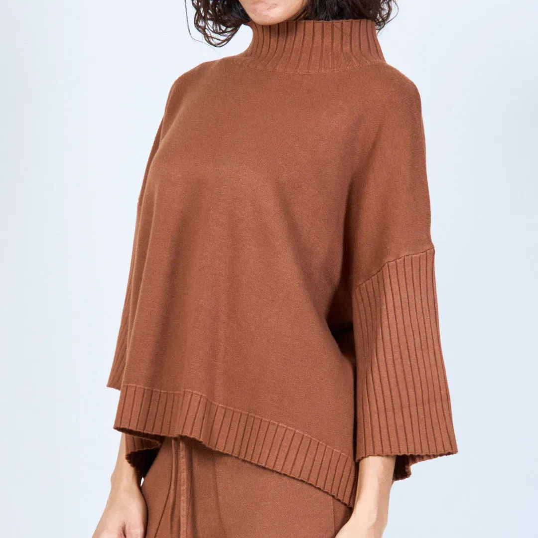 Ribbed knit sweater and wide-leg pants set wholesale