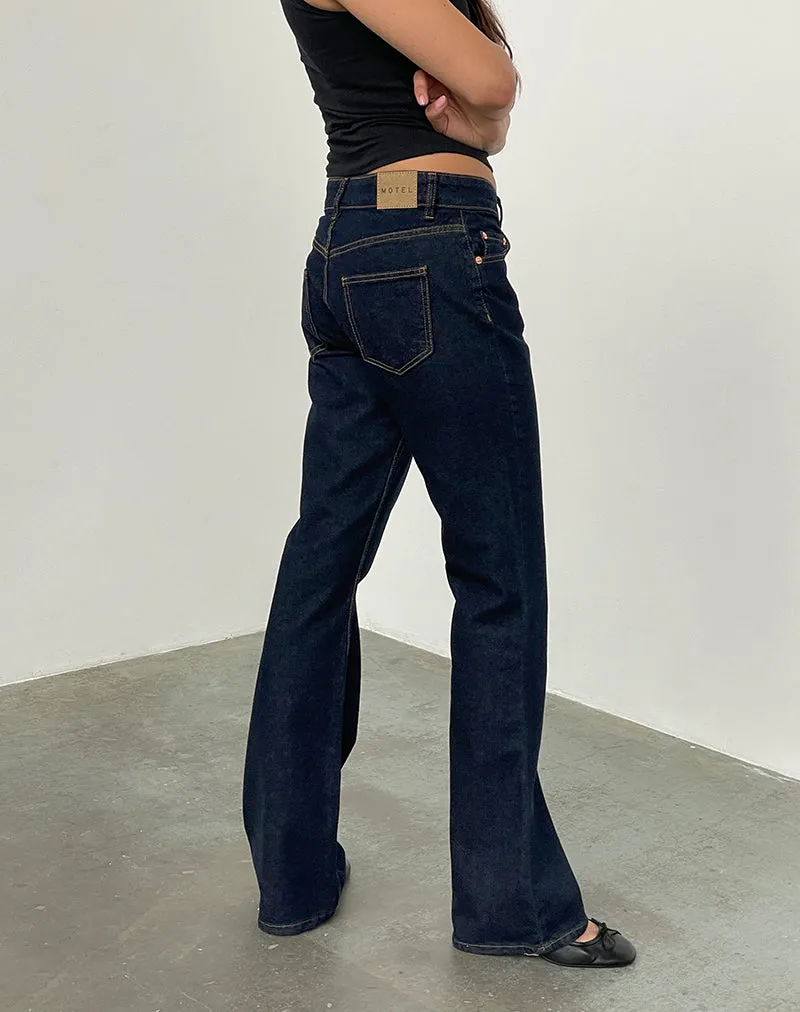 Rigid Low Rise Flare Jeans In Indigo