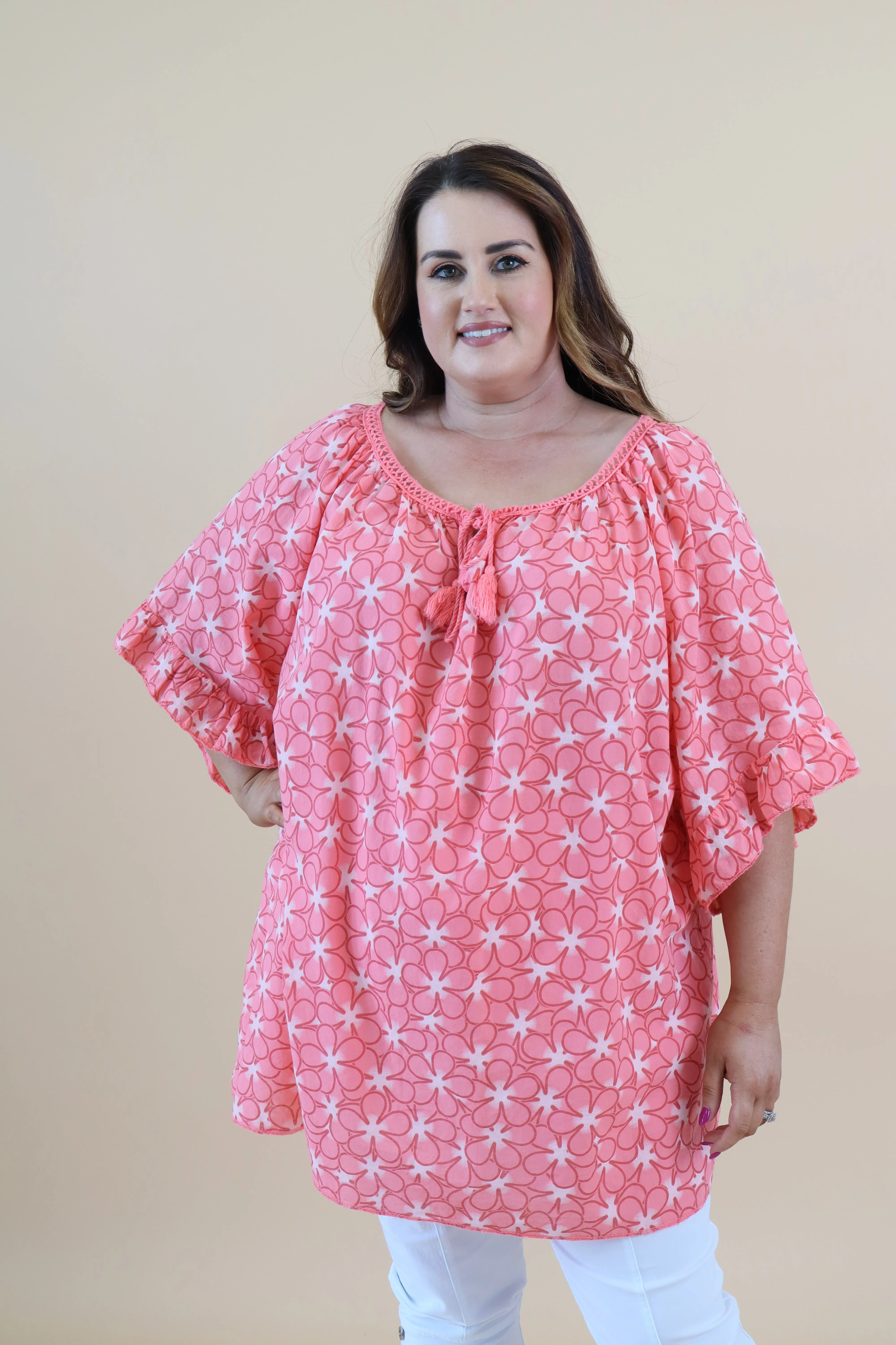 Rosie Printed Blouse in Coral