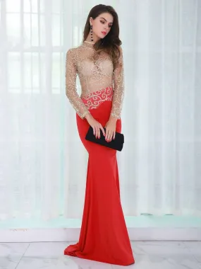 Sexy Sequin Lace See-Through Red Prom