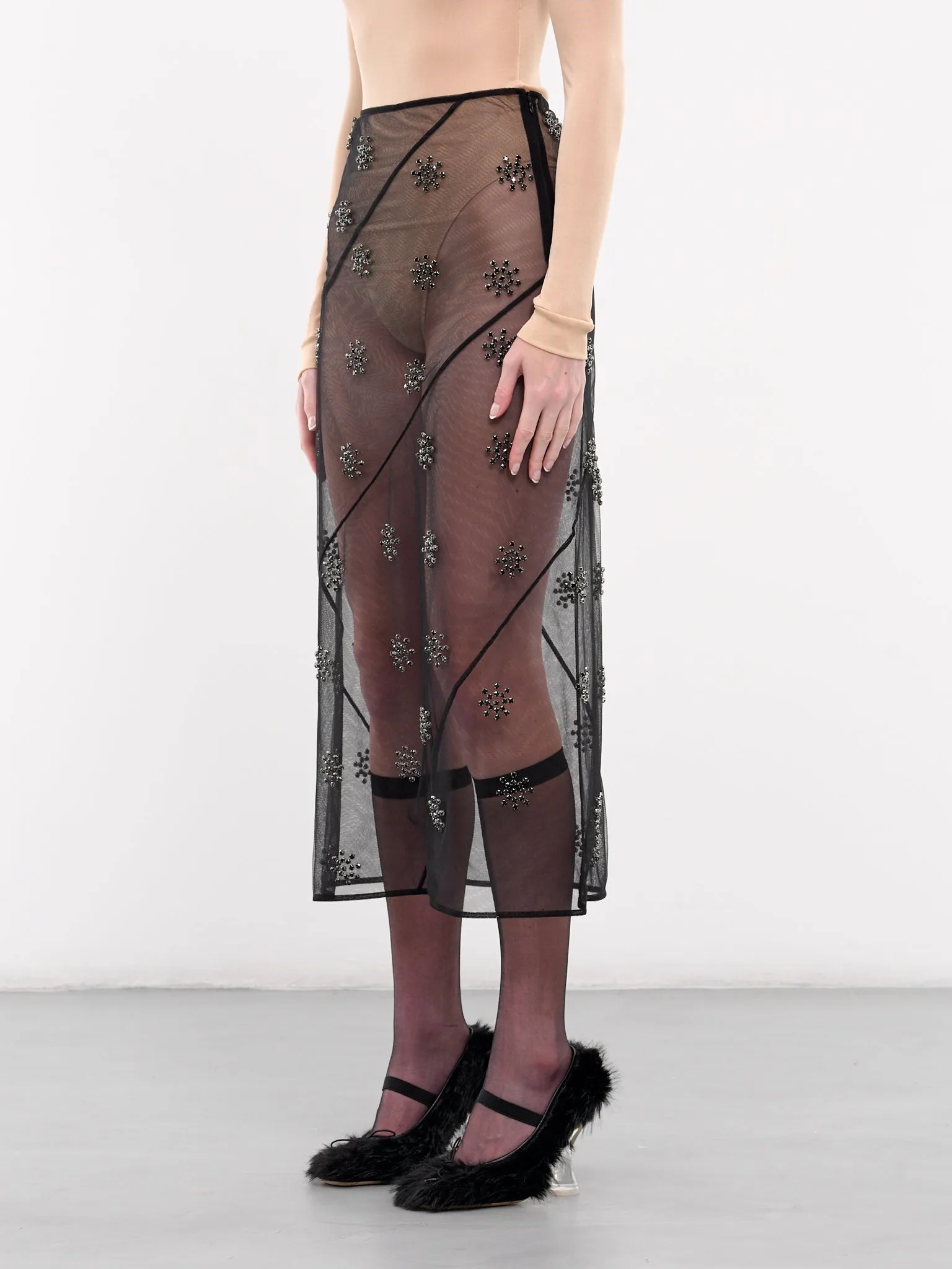 Sheer Spiral Midi Skirt (3131-1021-BLACK-JET)