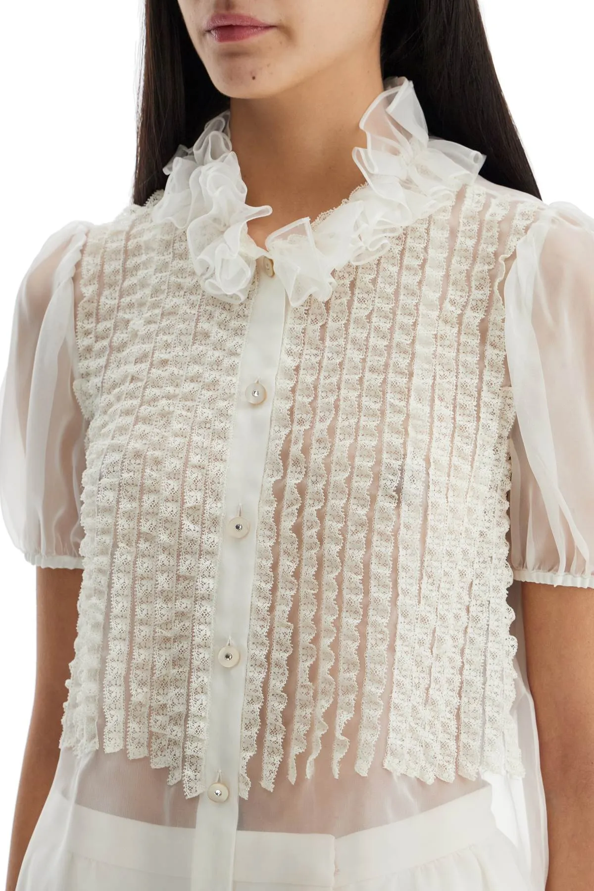 Silk Chiffon Blouse with Lace Ruffles