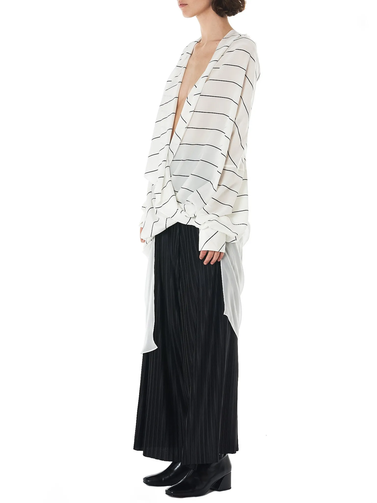 Striped Draped Dress (GNS-DR125-WHITE)