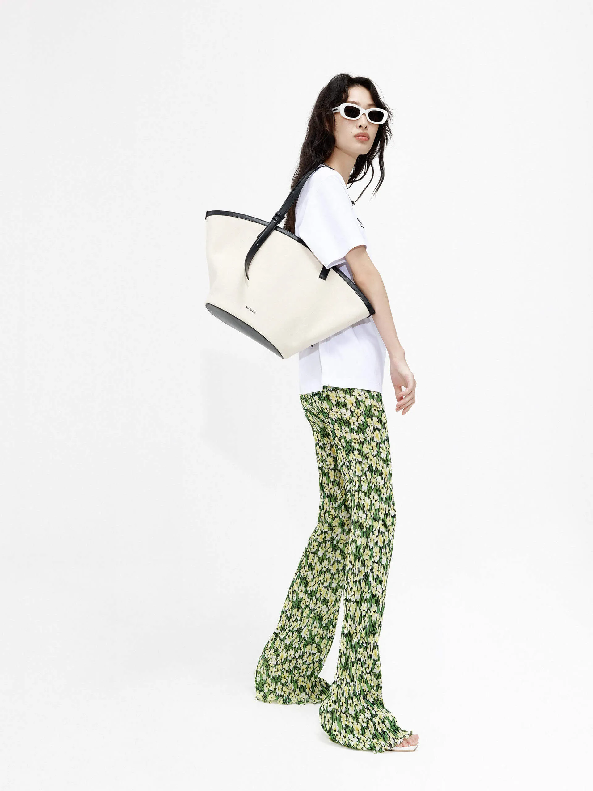 Structured Floral Print Pants