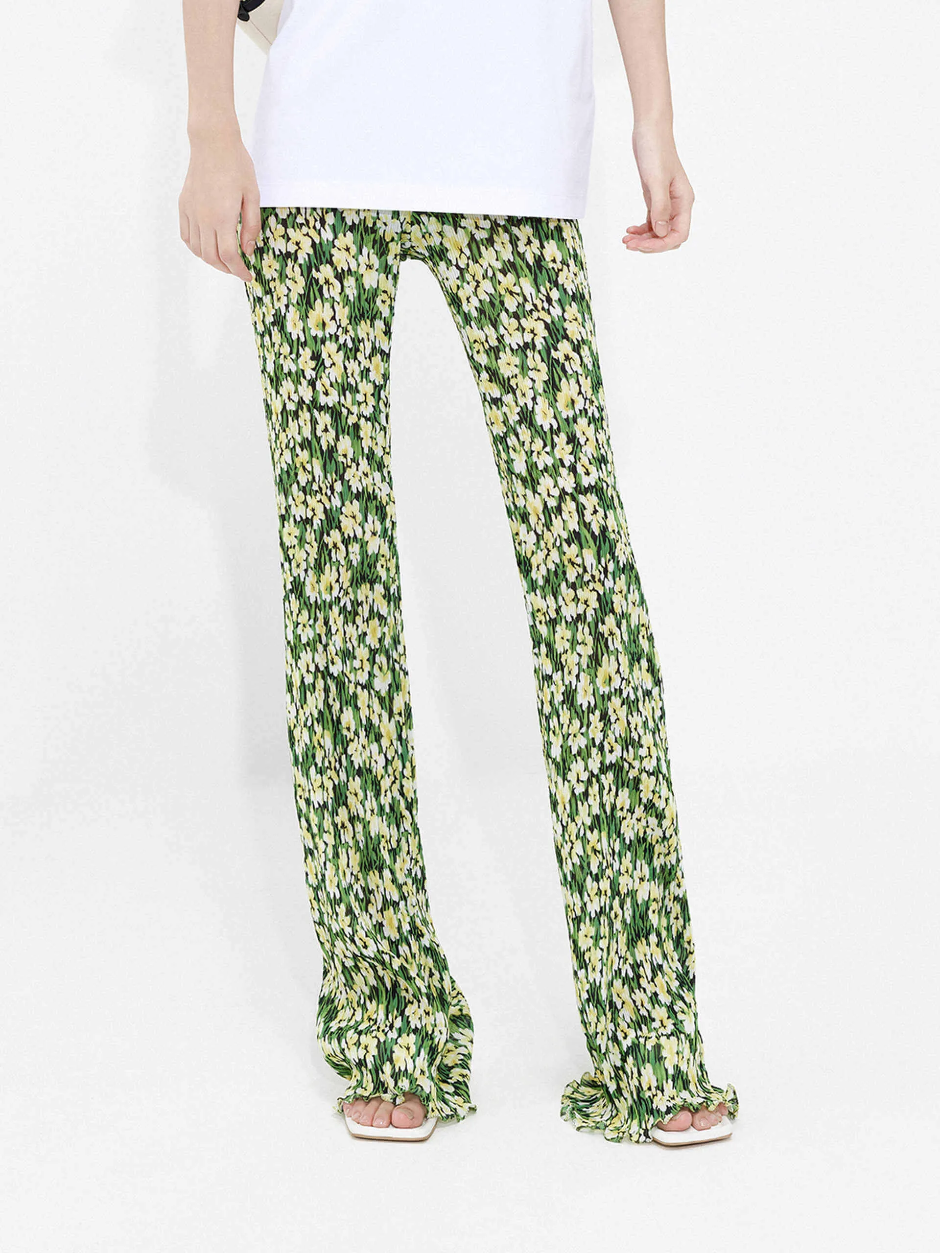 Structured Floral Print Pants