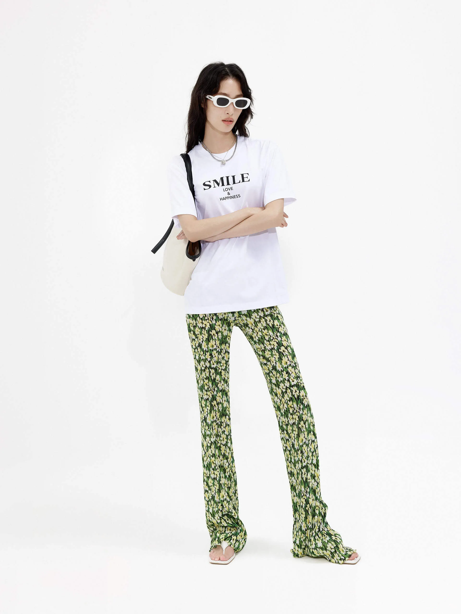 Structured Floral Print Pants