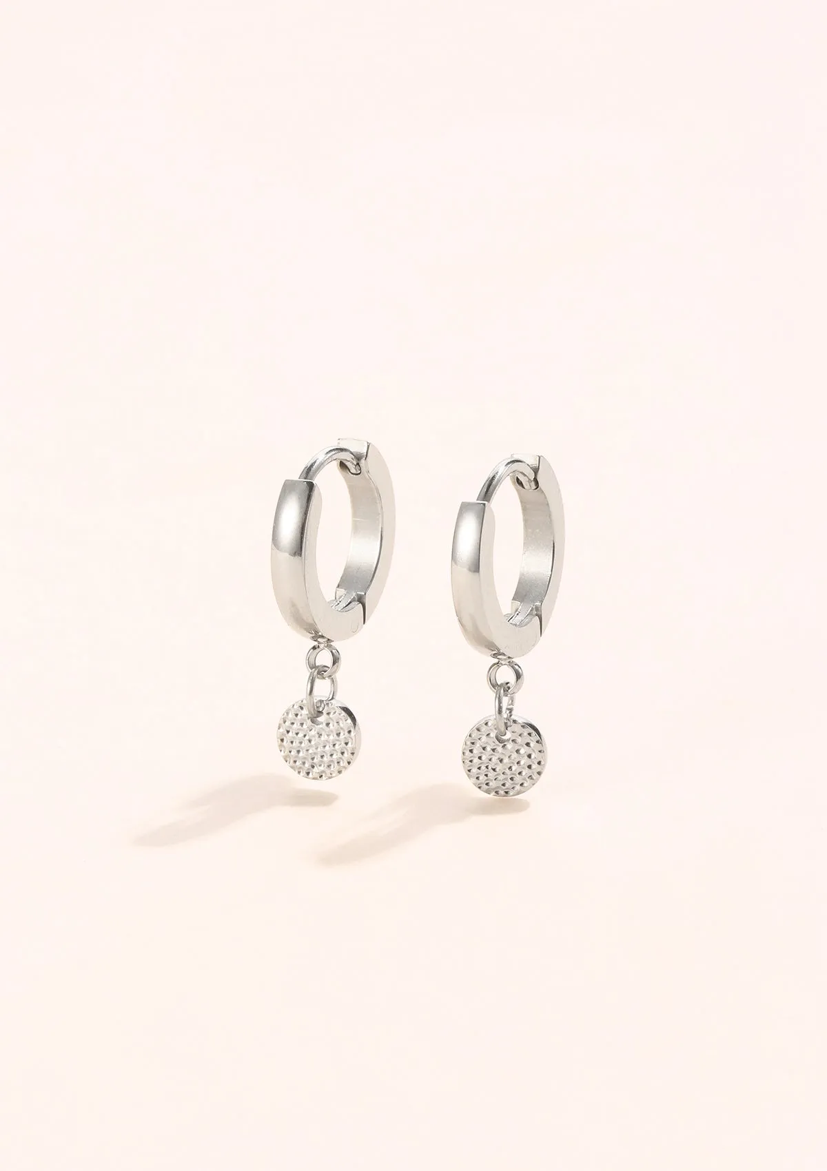 Textured Circle Hoop Earrings Silver