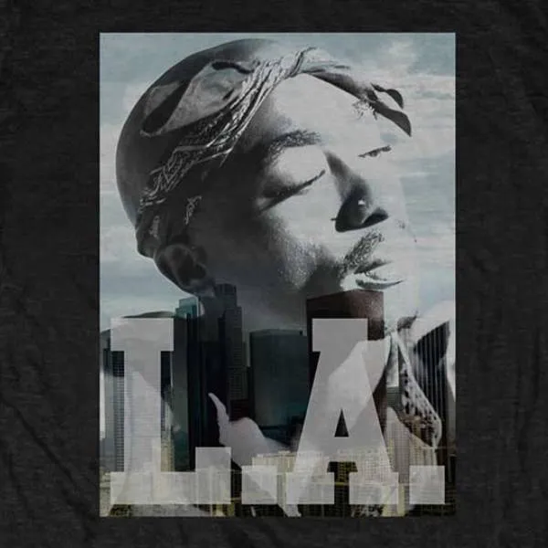 Tupac Shakur Adult T-Shirt - Black - 2Pac L.A. Skyline