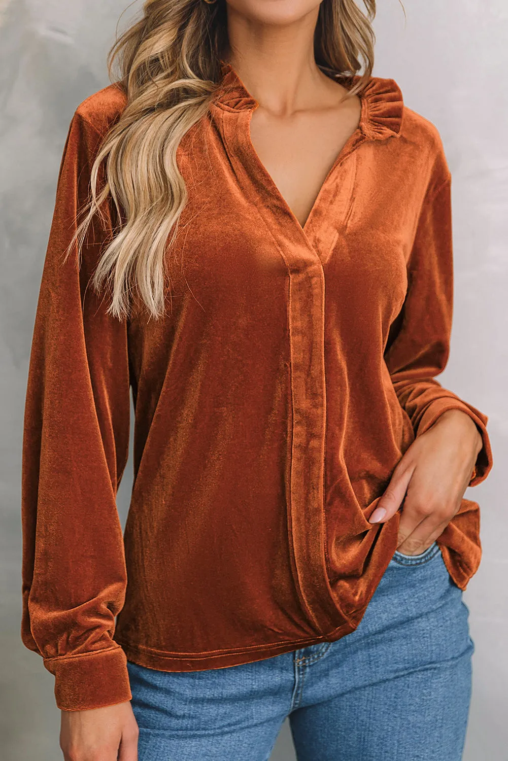 Velvet Frilled Collar Shirt