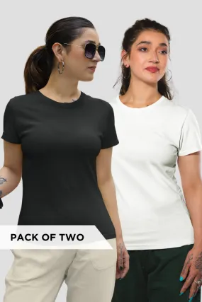 White and Black Plain T-shirts Combo for Women