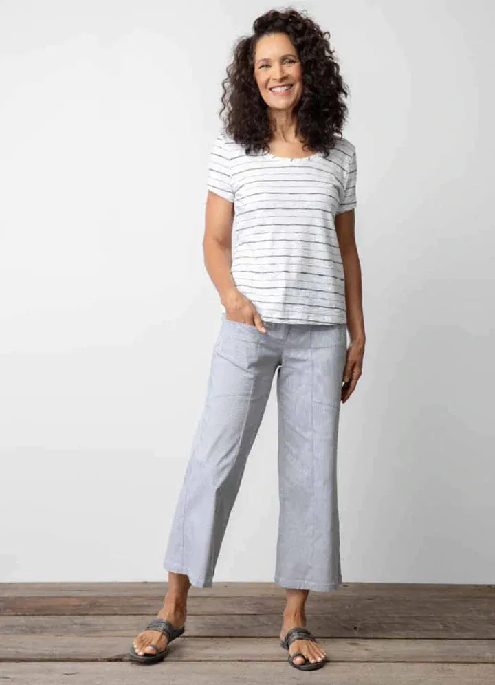 Women's Habitat | Comfortable City Capri Pant | Black Pinstripe