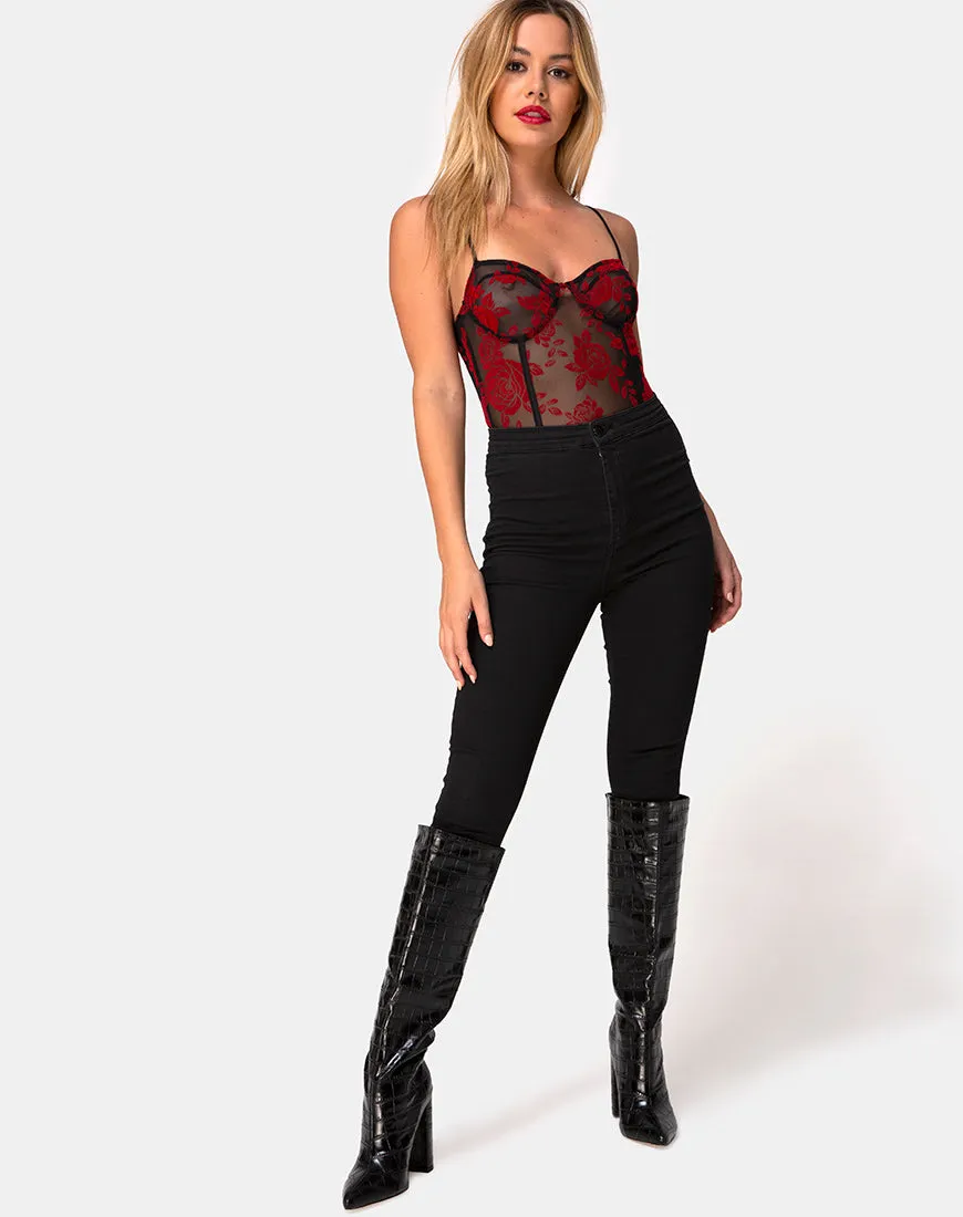 Yecal Bodice in Romantic Red Rose Flock